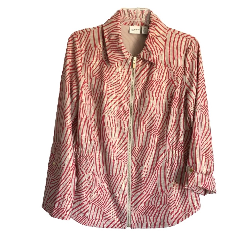 Chicos Pink Metallic Gold Zip Front Jacket